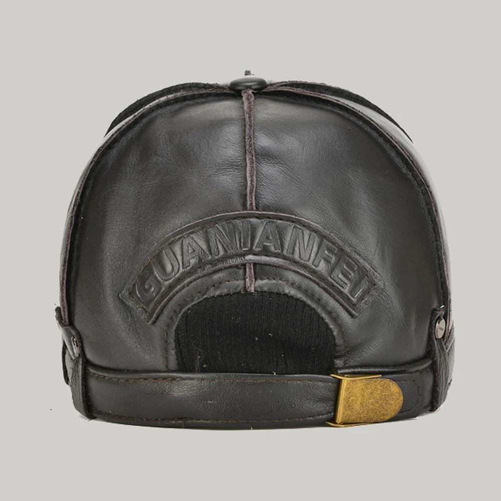 

2021 Winter Male Genuine Leather Baseball Caps Solid Adjustable Men Casual Street Hat Fashion Real Cowhide Leather Earflap Caps