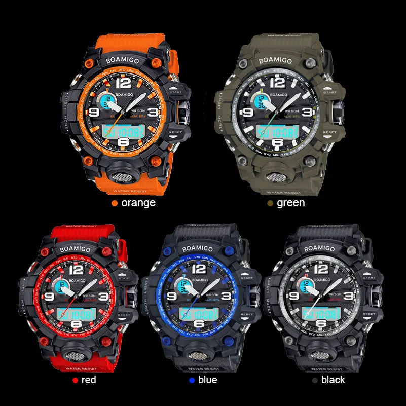 BOAMIGO Лидирующий бренд мужские спортивные часы светодиодный цифровые аналоговые