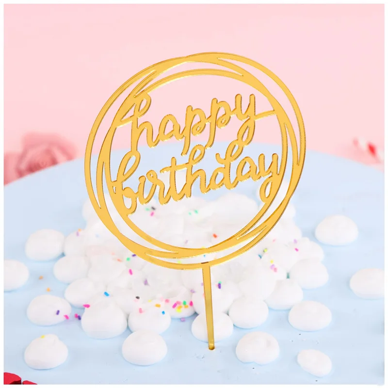 New Happy Birthday Cake Topper Acrylic Pink gold cupcake Toppers Kids First Name Wedding baking supplies | Дом и сад