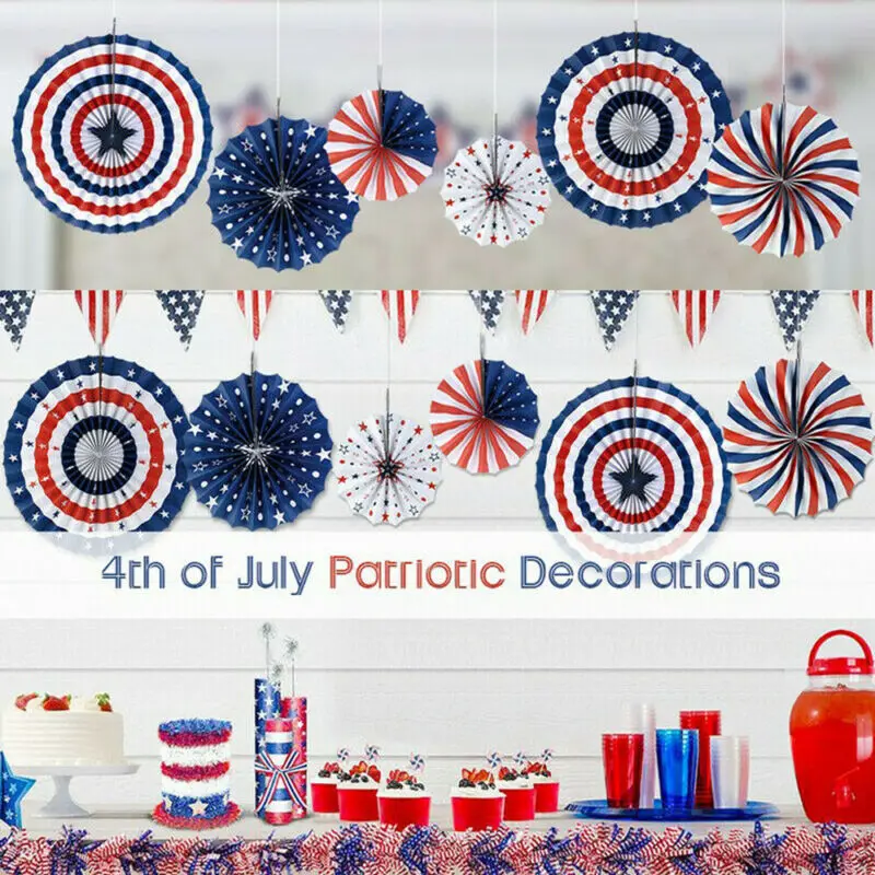 2020 NEW 6PCS Paper Fan for USA Patriotic Decorations Independence Day 4th of July | Дом и сад