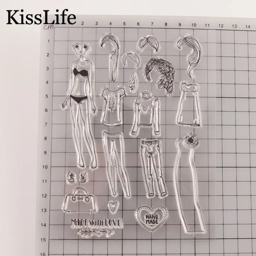 1 Sheet Fashion Women Clothes Pants Wig Handbag Clear Rubber Stamps for Scrapbooking Card Making Christmas | Дом и сад