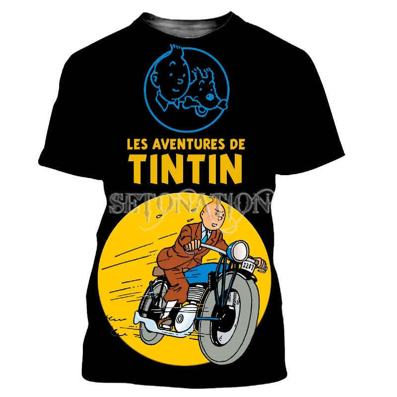 

New Cartoon Anime Tintin 3d T-Shirt Men And Women Fashion Cool Print O-Neck Shirt Casual Harajuku Comfortable Loose Streetwear