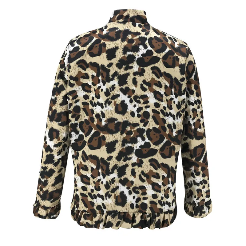 

Leopard Printed Women Jackets 2020 Autumn Stand Collar Long Sleeve Zipper Short Baseball Coat Casual Female Outerwear Streetwear