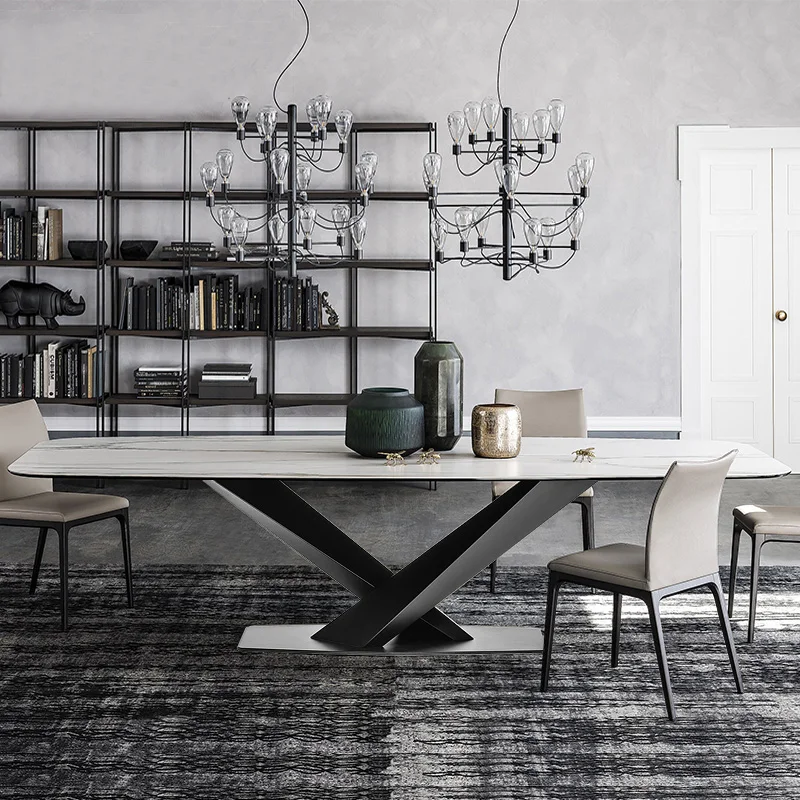 

marble post modern luxury simple rectangular Nordic style small family dining table chair combination 6