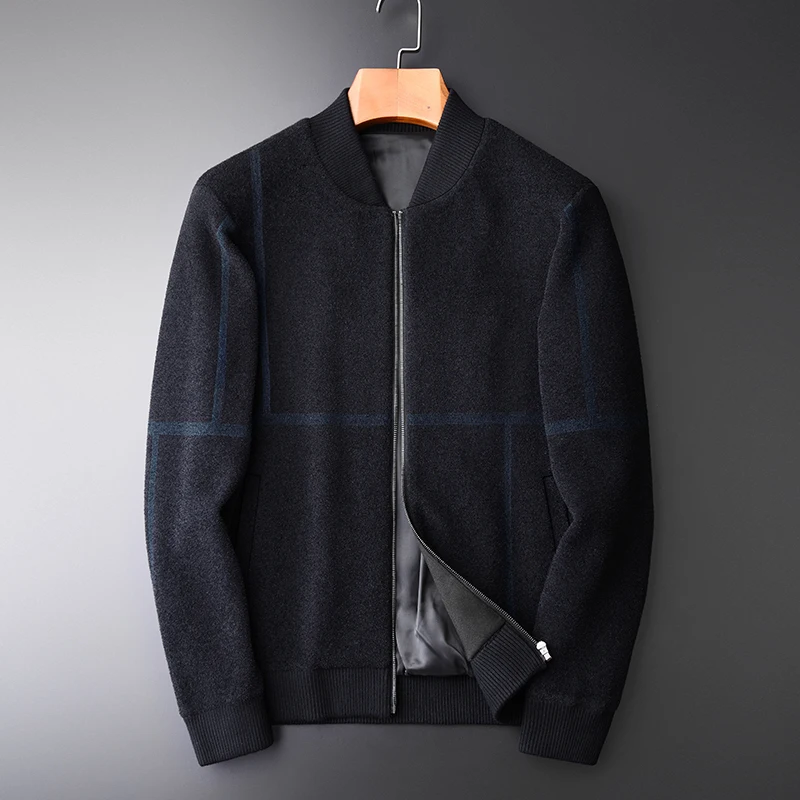 Мужские свитера в клетку роскошный вязаный кардиган с воротником-стойкой модный