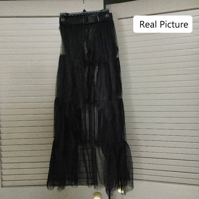 Юбка Женская эластичная с завышенной талией модная прозрачная сетчатая макси