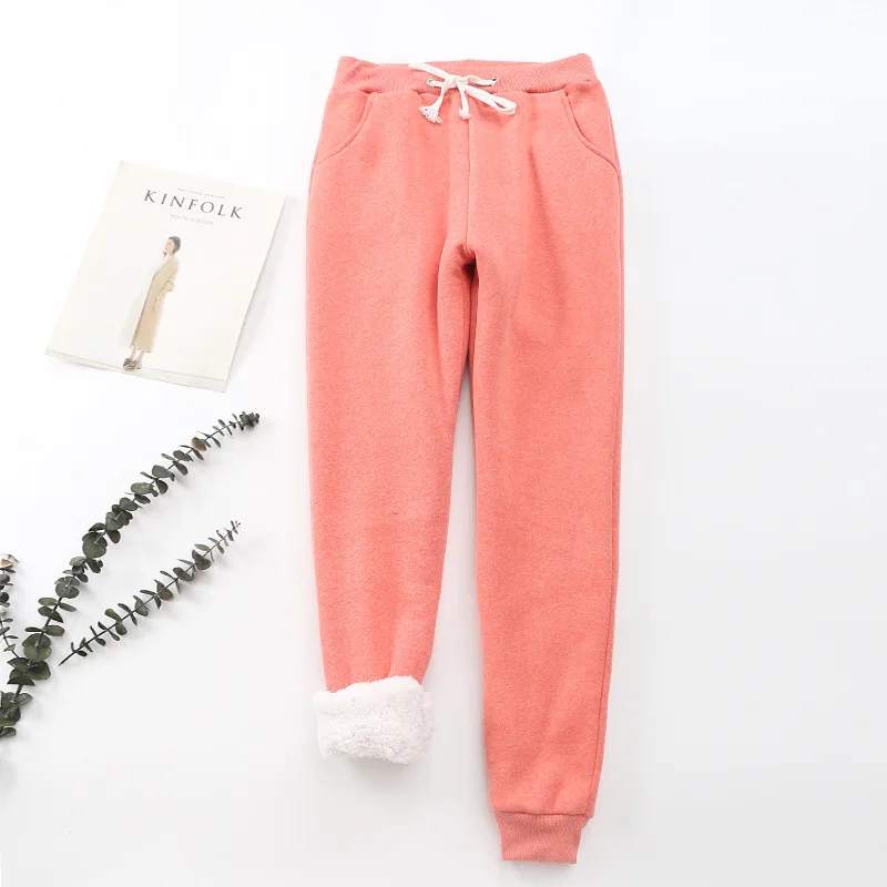 

Womens Casual Loose Baggy Solid Sherpa Fleeced Lined Drawstring Sweatpants Jogger Trousers 2020 Winter Thick Taperped Leg Pants