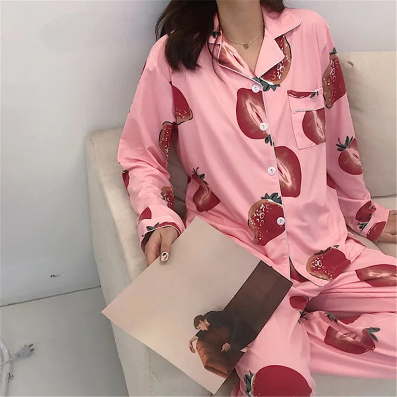 CAIYIER Autumn Winter Women Pajamas Set Korean Striped Print Girls Sleepwear Lingerie Ladies Lounge Sets Kawaii Homewear M-2XL