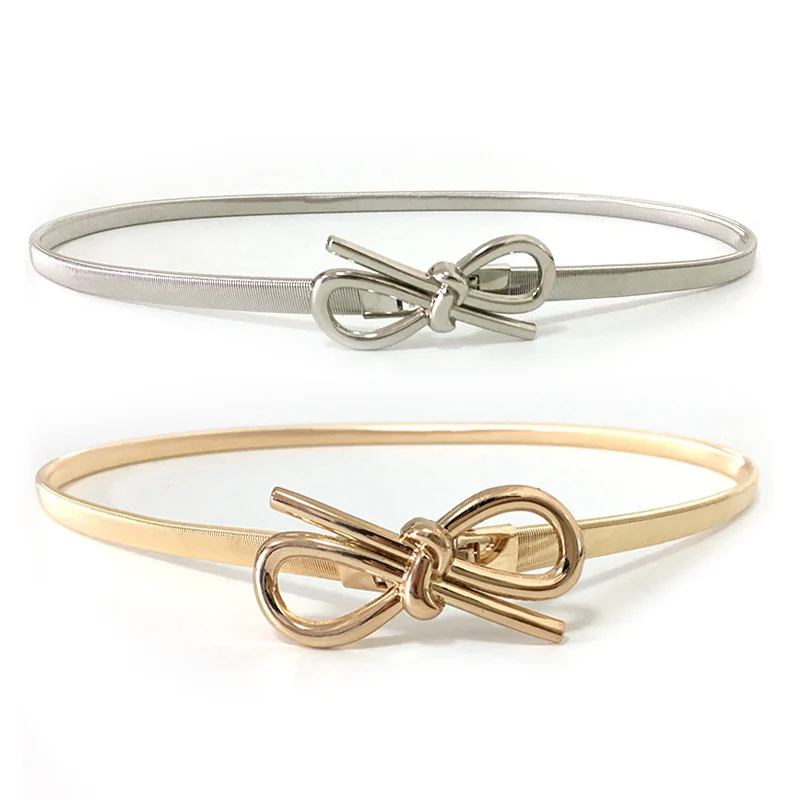 Ремень Эластичный Женский с металлической цепочкой и бантом золотистый |