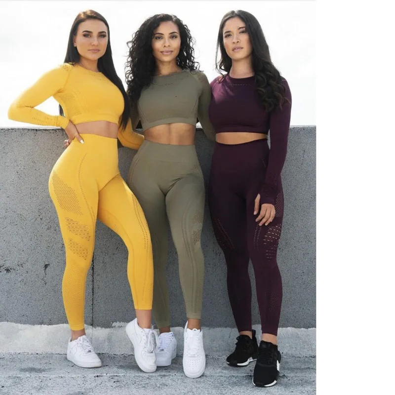 Женский бесшовный комплект для йоги спортивные костюмы фитнеса одежда спортзала