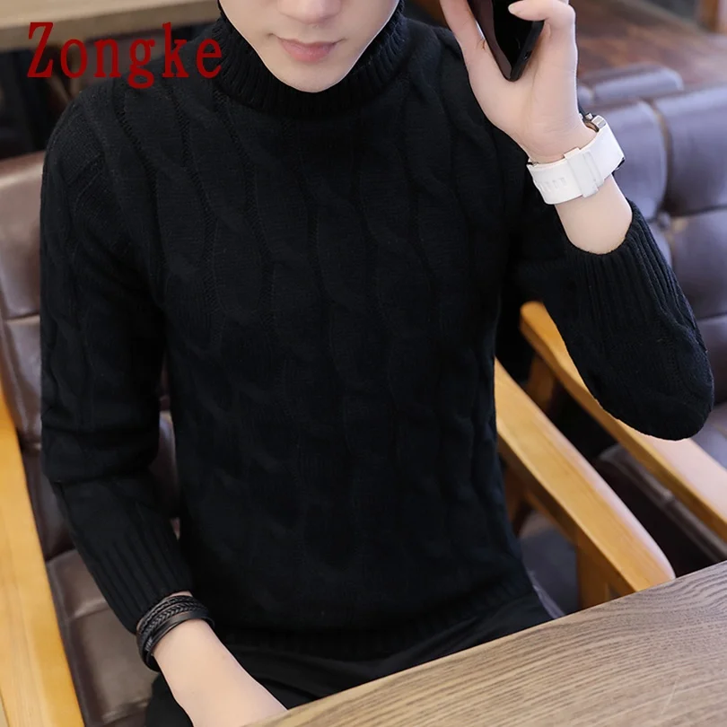 

Zongke White Turtleneck Men Clothes Winter Sweater Men Coats Solid Striped Pullover Mens Turtleneck M-2XL 2021 Spring New