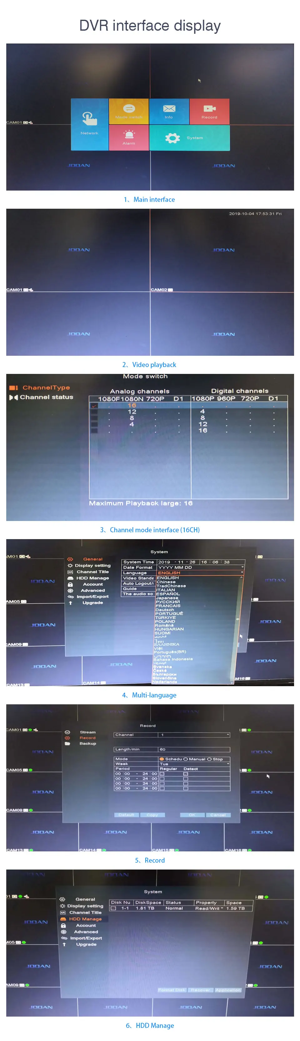 Видеорегистратор 16CH TVI AHD аналоговый 16CH 5в1 AHD ip-камеры HD P2P Облако H.264 VGA HDMI AHD TVI CVI 16CH DVR Гибридный рекордер видеорегистратор