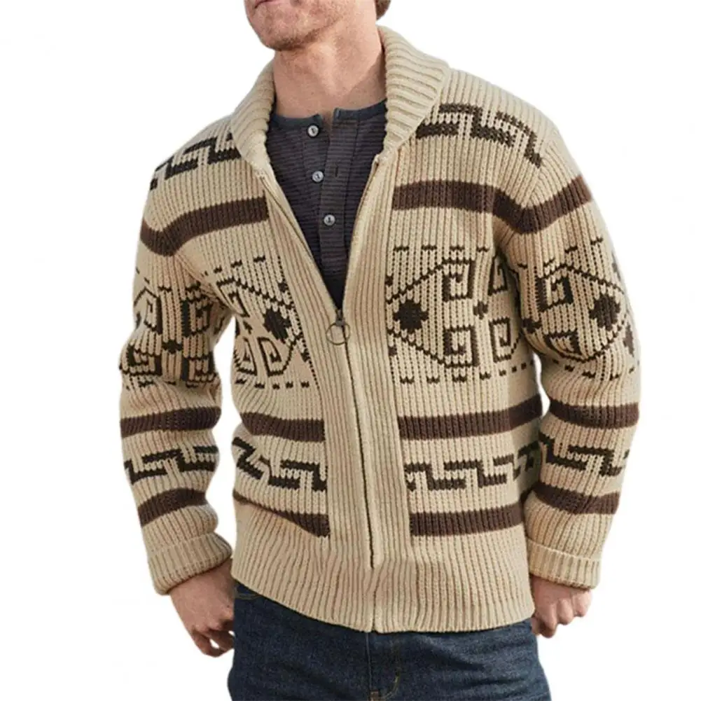 

Men Jacket Coat Turn-down Collar Knitted Cardigan Print Spring Autumn Jacket Outerwear Top Streetwear