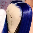 Перуанский прямой длинный синий парик на шнуровке спереди, искусственные волосы для женщин, предварительно выщипанный парик Remy на шнуровке спереди