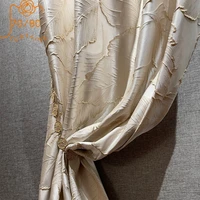 new high precision embossed gold thread jacquard beige leaf three dimensional curtains for living room bedroom customization