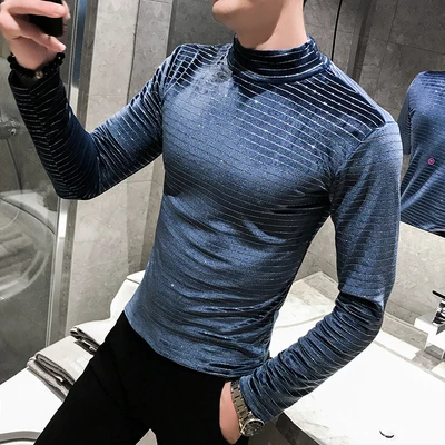 Мужская полосатая футболка с длинным рукавом облегающий приталенный свитер