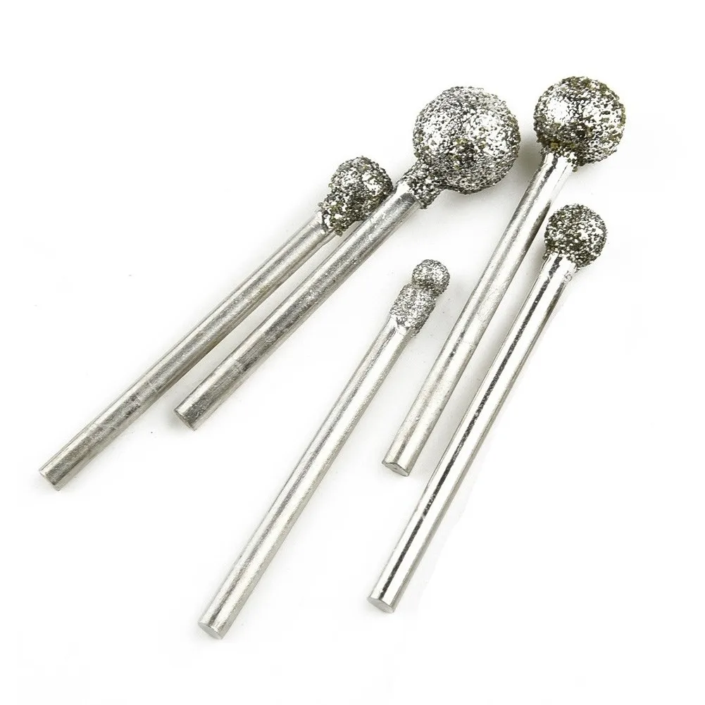 

5pcs/set Diamond Round Ball Burr Drill Bit Set For Carving Engraving Drilling 4mm,5mm,6mm,8mm,10mm Shank 3mm