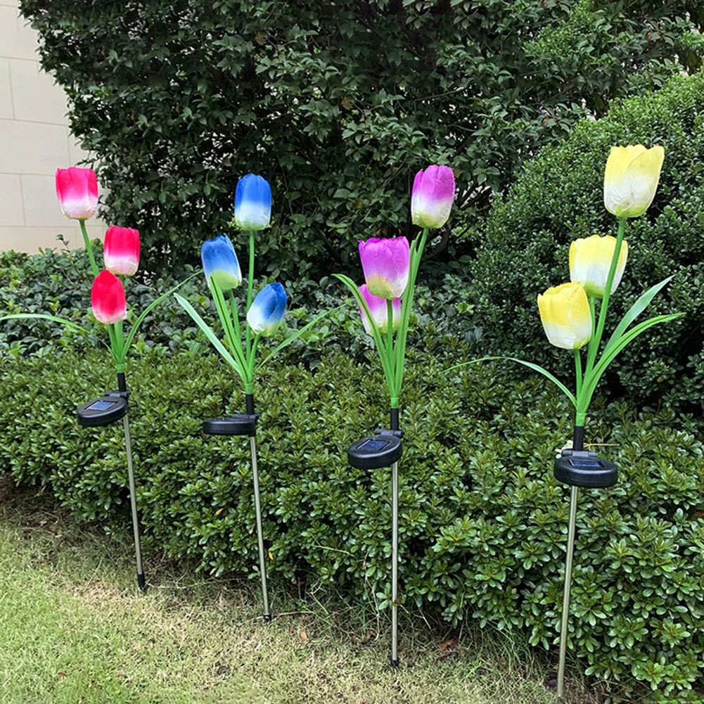 

Simulation Tulip Flower Solar Light Outdoor Waterproof Garden Lawn Stake Lamp Colorful Solar Landscape Courtyard Light