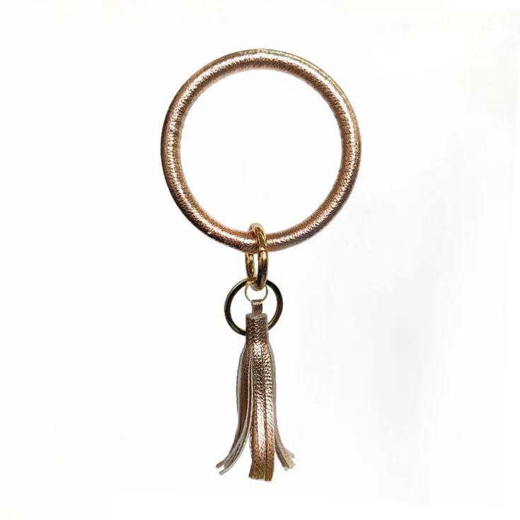 Champagne tassel Бохо Шикарный Браслет Брелок из искусственной кожи О-образный брелок красочный пользовательский Круг кисточкой браслет Хаундстут брелки девушка - Цвет: Champagne tassel