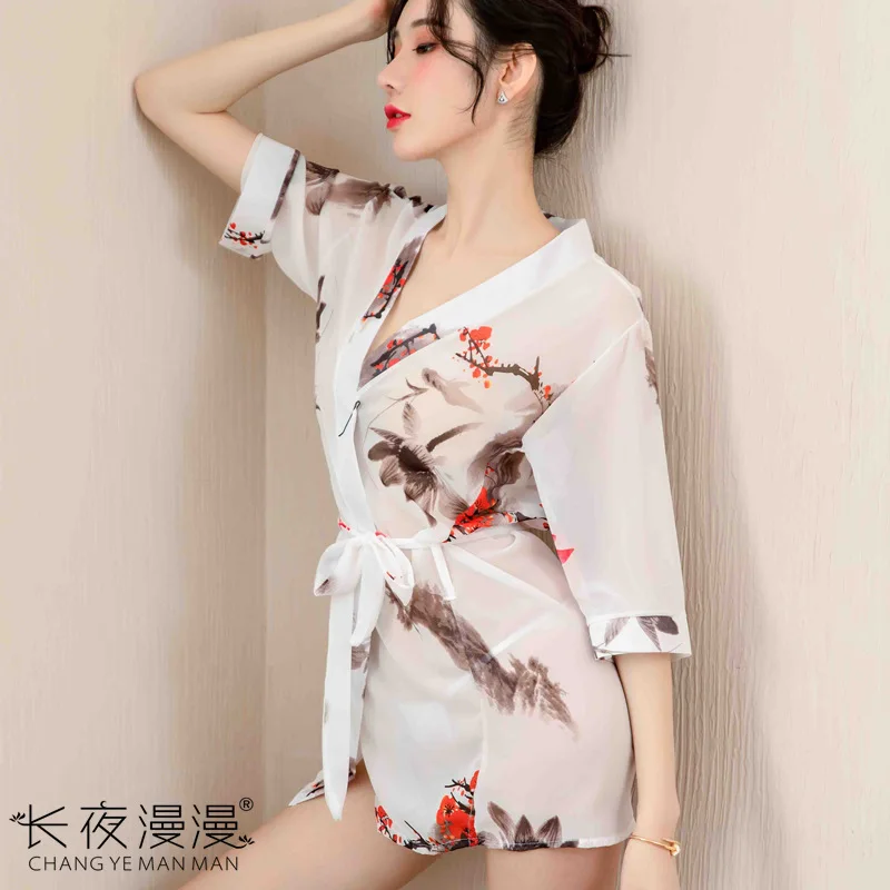 Длинная Ночная Сексуальная шифоновая пикантная нижняя одежда женская