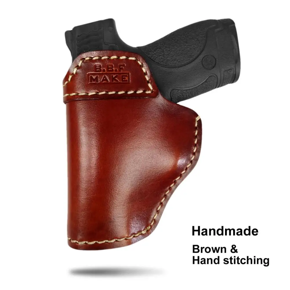 Brown-Hand stitch B.B.F MAKE Gun Holster Leather Sheath For S&W M&P Shield- GLOCK 17 19 22 23 26 27 32 33 42, 43/Спрингфилд XD-S доски кобуры - Цвет: Brown-Hand stitch