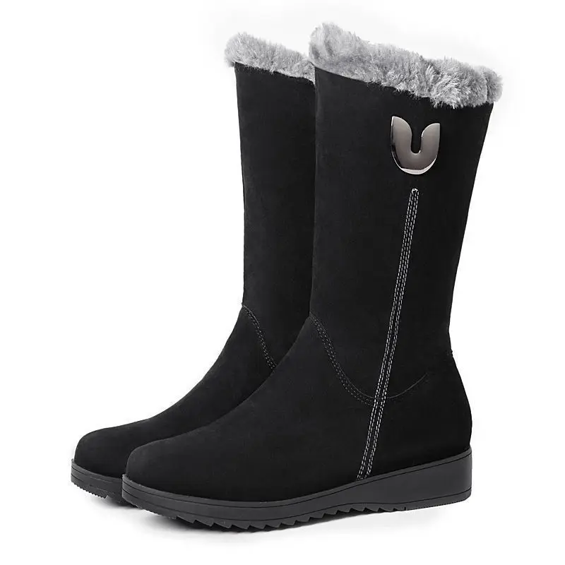

2021 Winter Snow Boots Women's New Style Plus Velvet Padded Middle Tube Martn Boots Non-slip Warm Flat Bottom Side Zipper Shoes