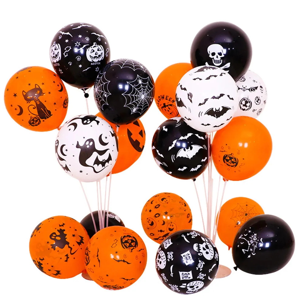 

100Pcs Halloween Balloons 12 Inch Pumpkin Spider Web Bats Design Latex Balloons for Halloween Party Decoration BDF99