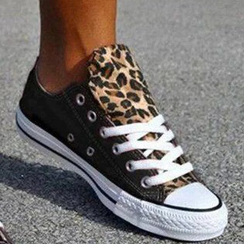 Женская парусиновая обувь на плоской подошве Модные леопардовые прогулочные