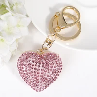 2022 exquisitely full rhinestone keychains fashion heart key chain women bag charm pendant car key ring female keyring wholesale