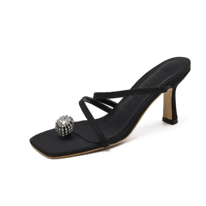 

Glitter Slides Shoes Woman 2021 Rubber Flip Flops Slippers Heels Jelly Hawaiian High Thin Crystal PU Pumps Fabric Scandals