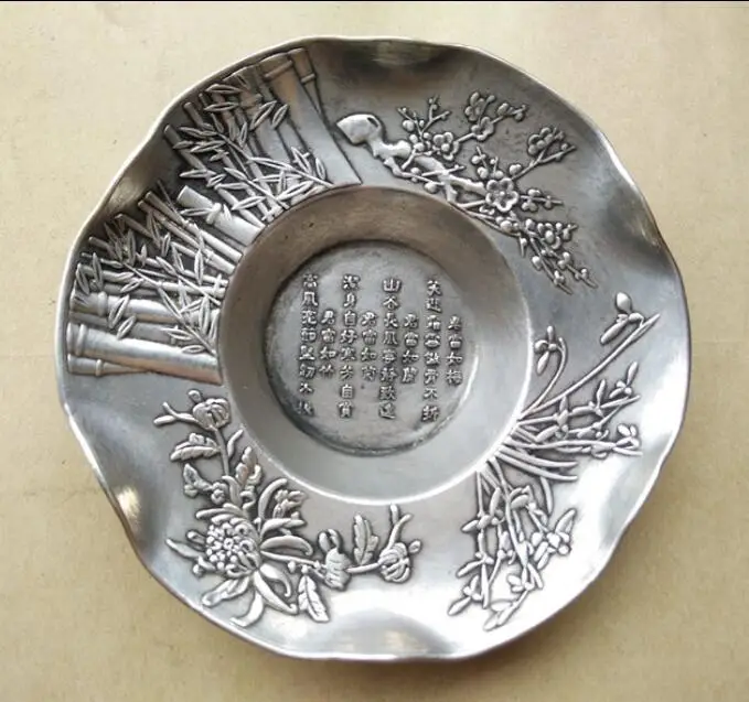 

Chinese Tibet Silver Plum blossom orchid bamboo chrysanthemum plate