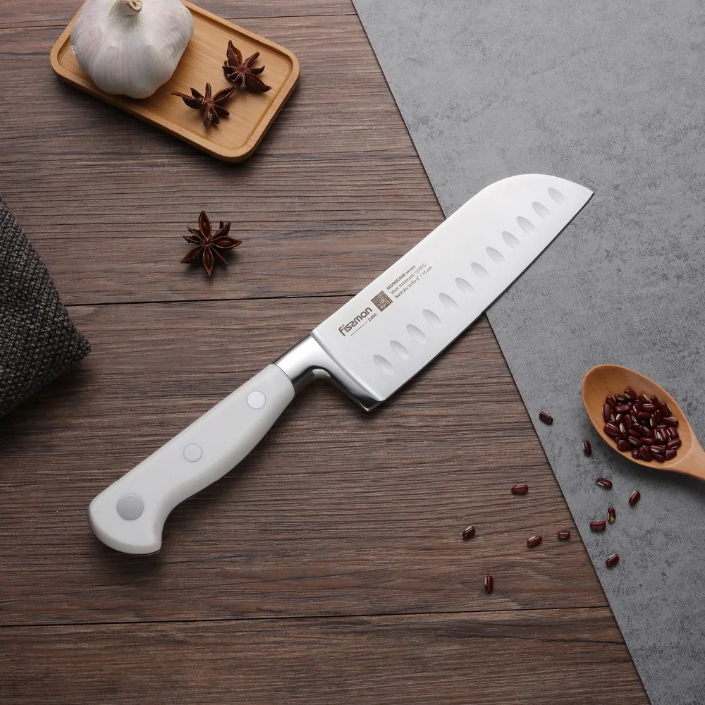 FISSMAN 6'' Santoku knife MONOGAMI (X50CrMoV15 steel) WHITE | Kitchen Knives