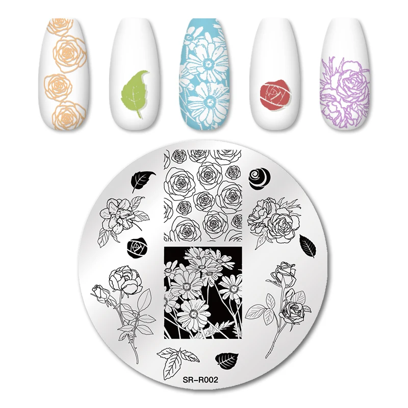 Штамповочные пластины для ногтей с натуральными растениями и рисунками роз