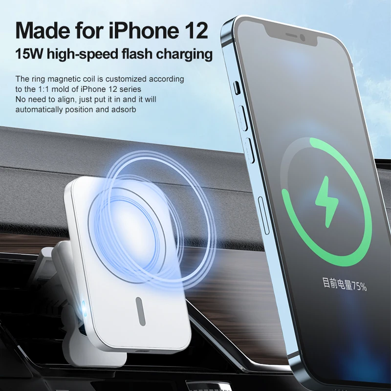 Magnetic Car Wireless Chargers Qi Phone Charger Wireless Air Vent for iPhone 12 13 Mini Pro Max Magnet Adsorb Fast Wireless 15W