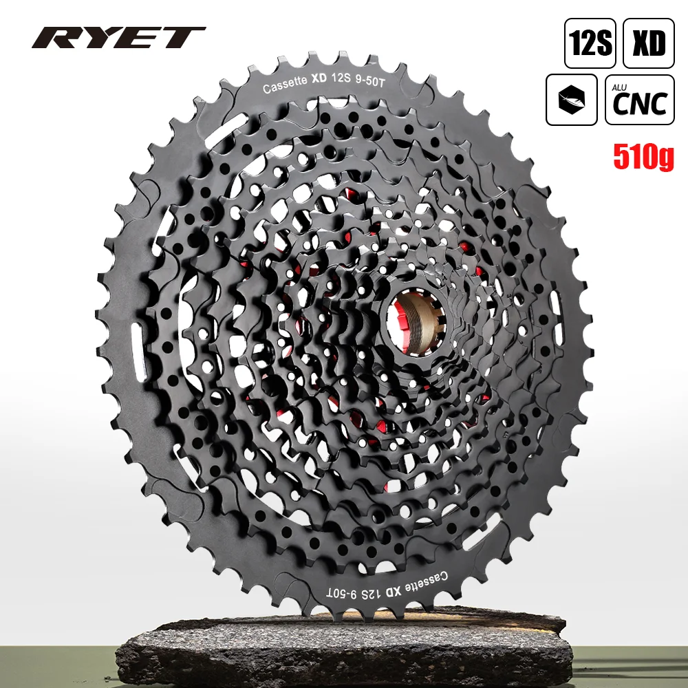 

RYET MTB cassete 12v 9-50T XD Sprocket Black 9-50 Steel Cassette e13 556% Range 12s Compatible 12speed GX Eagle M7100 k7 12v