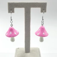 1 pair of fashion women sweet and fresh handmade plastic simulation mushroom long pendant earrings jewelry accessories gifts