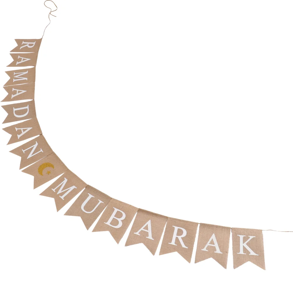 

Muslim Ramadan Bunting Banner Eid Decorative Burlap Banner Linen Swallowtail Flag Party Supplies (RAMADAN MUBARAK)