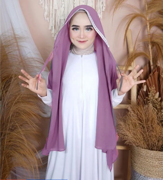 

Bubble Heavy Chiffon Hijabs With Rope Embroidered Lace Solider Color Shawls Pashmina Lace Hijabs Scarves/Scarf