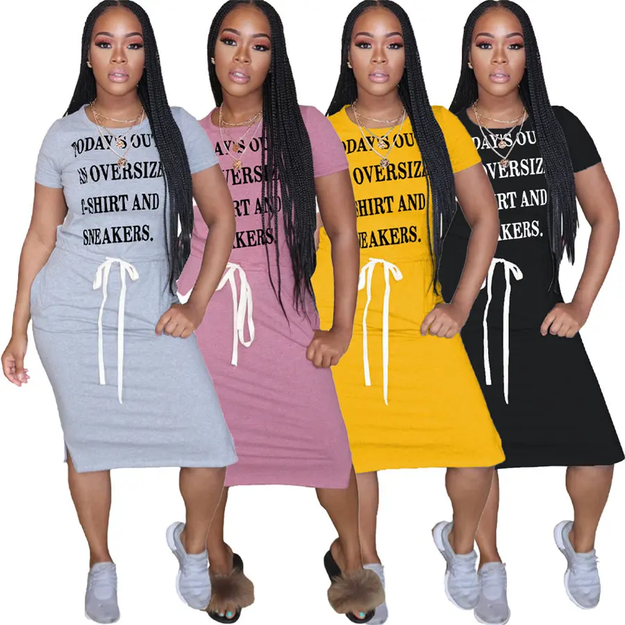 

Women Dress Todays Outfit Oversized T-shirt And Sneakers Letter Print Slim Short Sleeve O-neck Pocket Fashion Dress