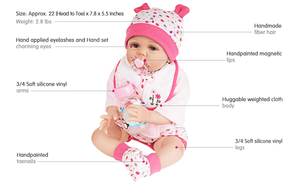 55 см Reborn Baby Doll девочка новорожденная игрушка подарок силиконовый винил розовый наряд с игрушкой Жираф