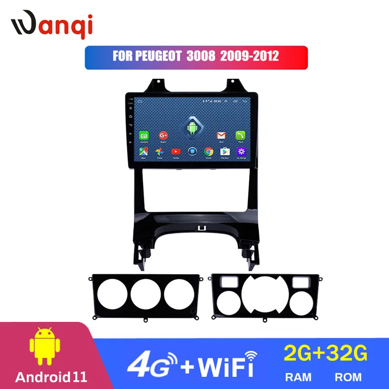 

Автомобильный DVD-плеер Wanqi, 2 + 32 ГБ, 9 дюймов, Android 11, GPS-навигация, для Peugeot 3008, 2009, 2010-2012, с RDS, Bluetooth, Wi-Fi