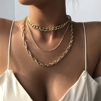 european and american popular punk hip hop style multi layer necklace personality and generous metal thick chain necklace