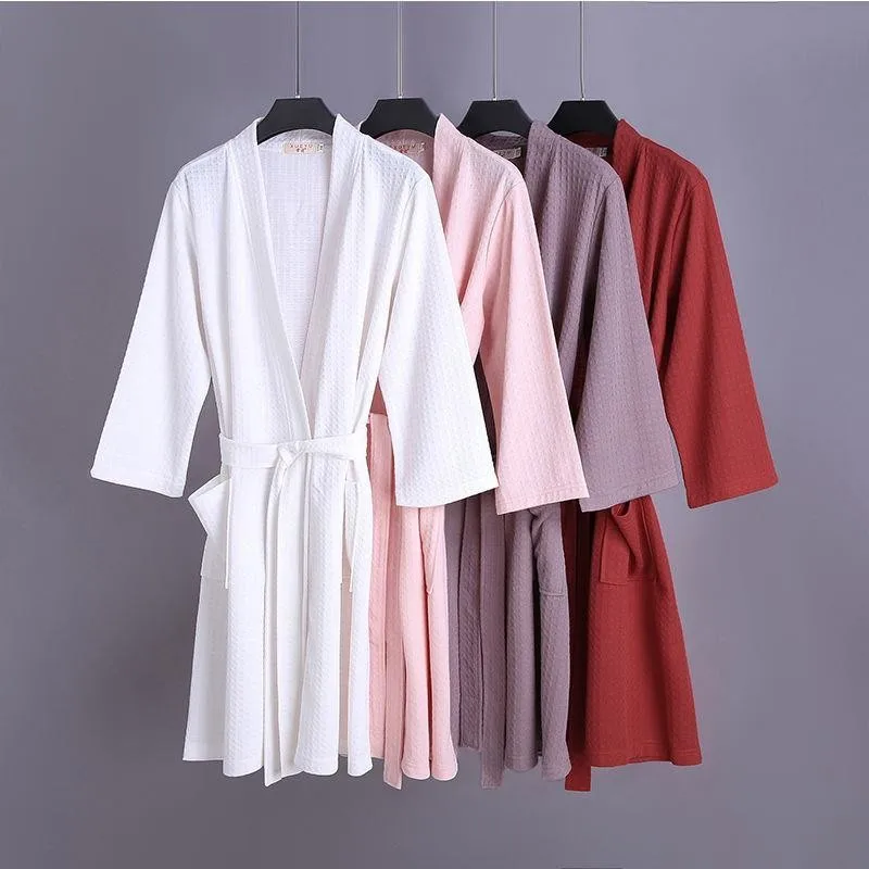 

Male Nightgown Couple Waffle Kimono Bathrobe Gown Sleepwear Soft Home Clothes Breathable Homewear Nightwear Lovers Robe