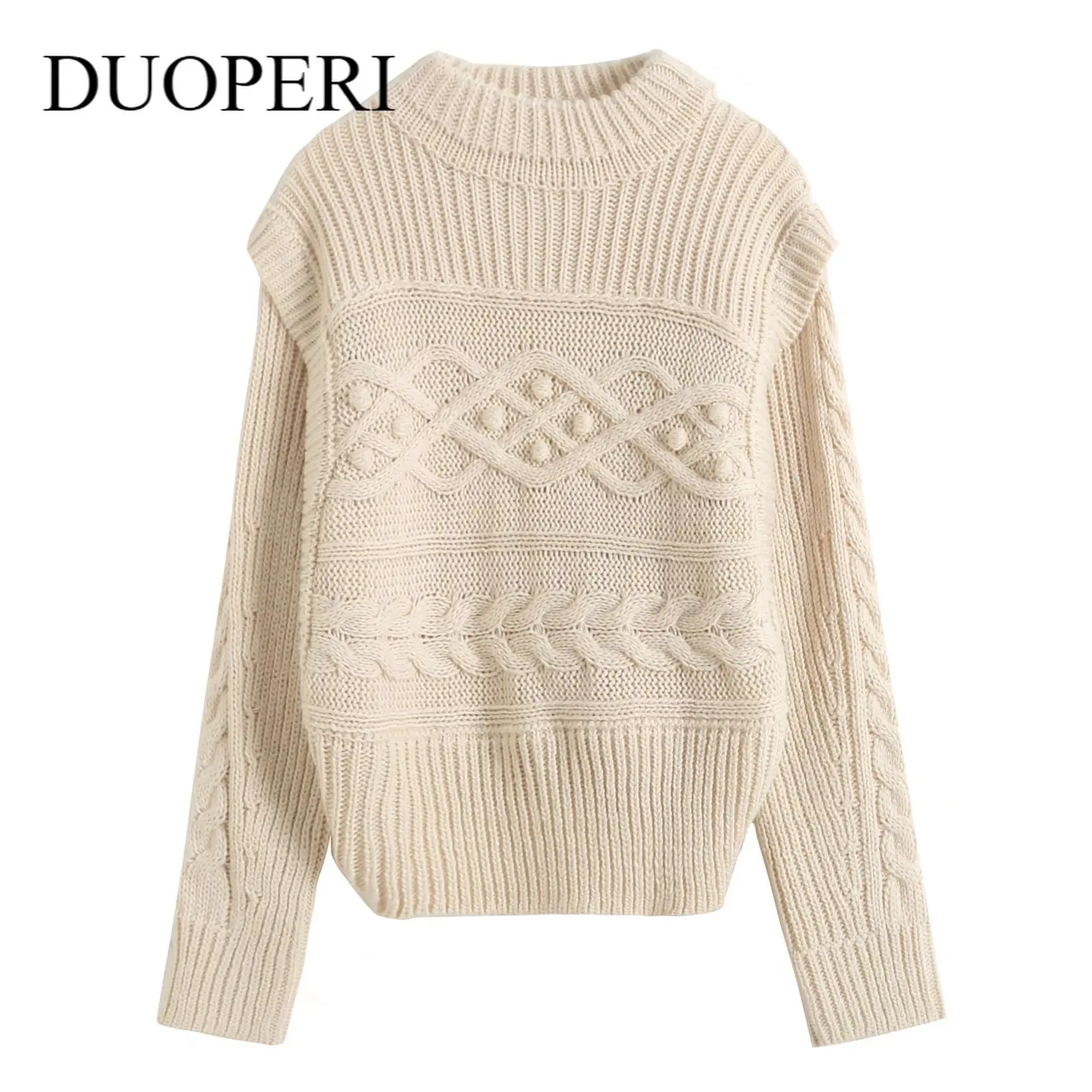 

Женский модный вязаный свитер DUOPERI большого размера с длинными рукавами и круглым вырезом, повседневные женские вязаные свитера, пуловеры, ...