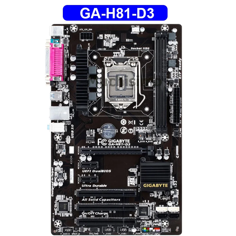 Оригинальная Материнская плата Gigabyte GA-H81-D3 LGA 1150 DDR3 H81-D3 для I3 I5 I7 16 Гб USB3.0 H81 рабочего стола материнской платы Восстановленное