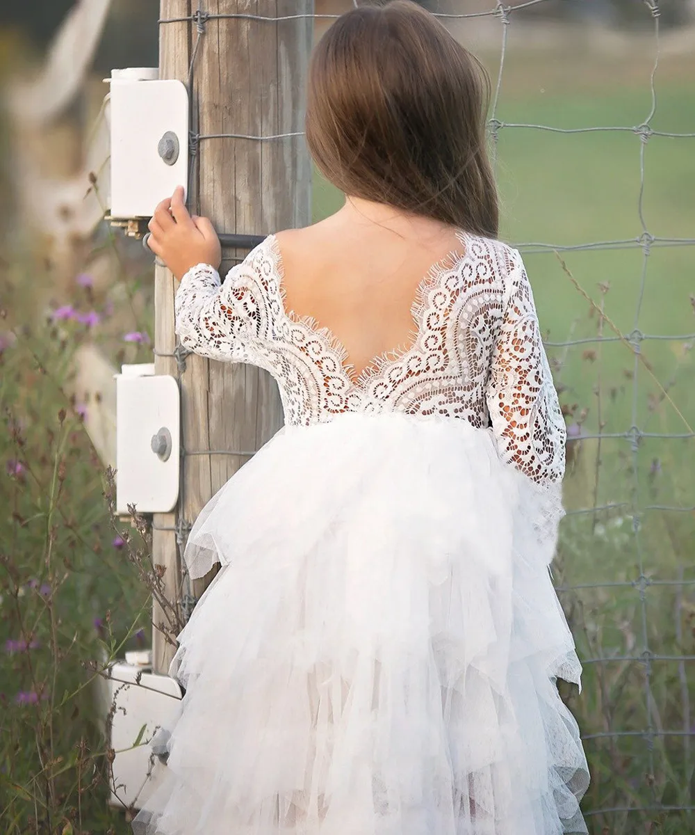 Babyonlinedress Настоящее Фото Трапециевидное Кружевное Платье С Длинными Рукавами И