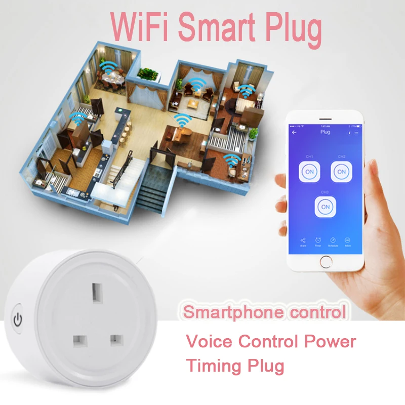 WiFi Smart Plug Home UK Socket Voice Control Power Timing eWeLink Switch Google App Compatible With Amaz0n Alexa | Электроника