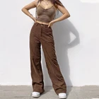 Женские вельветовые джоггеры KLTOPP 2021 Y2K, уличная одежда Карамельно-коричневые прямые брюки с высокой талией для девушек