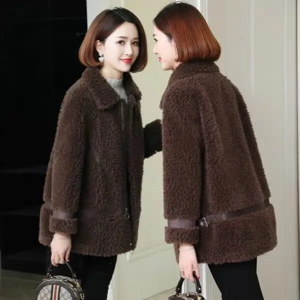 Women 2020 Winter Real Wool Fur Coat Female Genuine Granular Sheep Shearling Jacket Turn-down Collar Thick Warm Outerwear L663