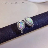 new 925 silver inlaid natural opal earrings womens earrings colorful simple and convenient atmosphere